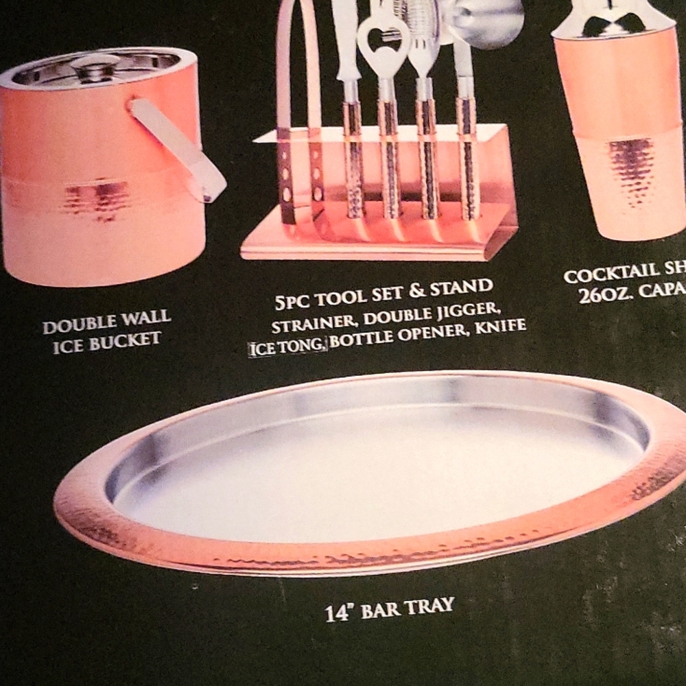 Godinger 9 piece copper stainless steel bar set